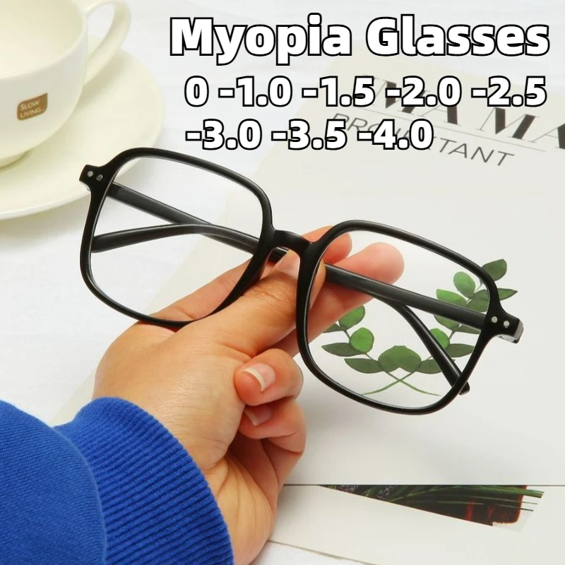 

Square-Frame Anti-Blue Light Myopia Glasses Stylish Black Transparent Frame High-Definition Eyewear Unisex Diopter 0 To -4.0