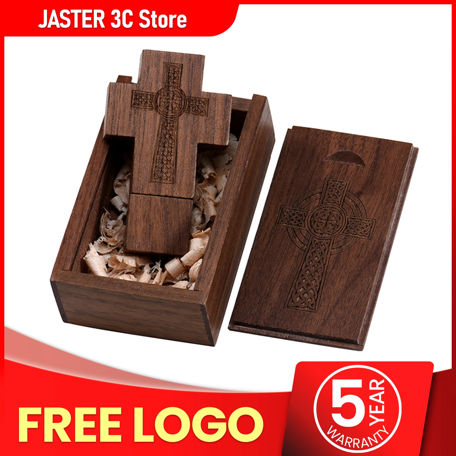 

Free Custom Logo USB Flash Drive 128GB Jesus Cross Memory Stick Christian Pen Drive 64GB Wooden Box Pendrive 32GB Creative Gifts