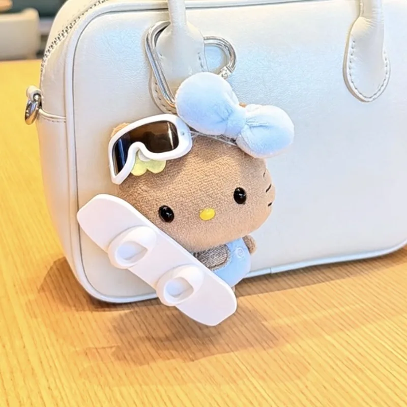 Cute Headphone Skateboard Mini Version Black Leather Hello Kitt Cat Bag Small Pendant Accessory Plush Bag Hanging Ornament view 4