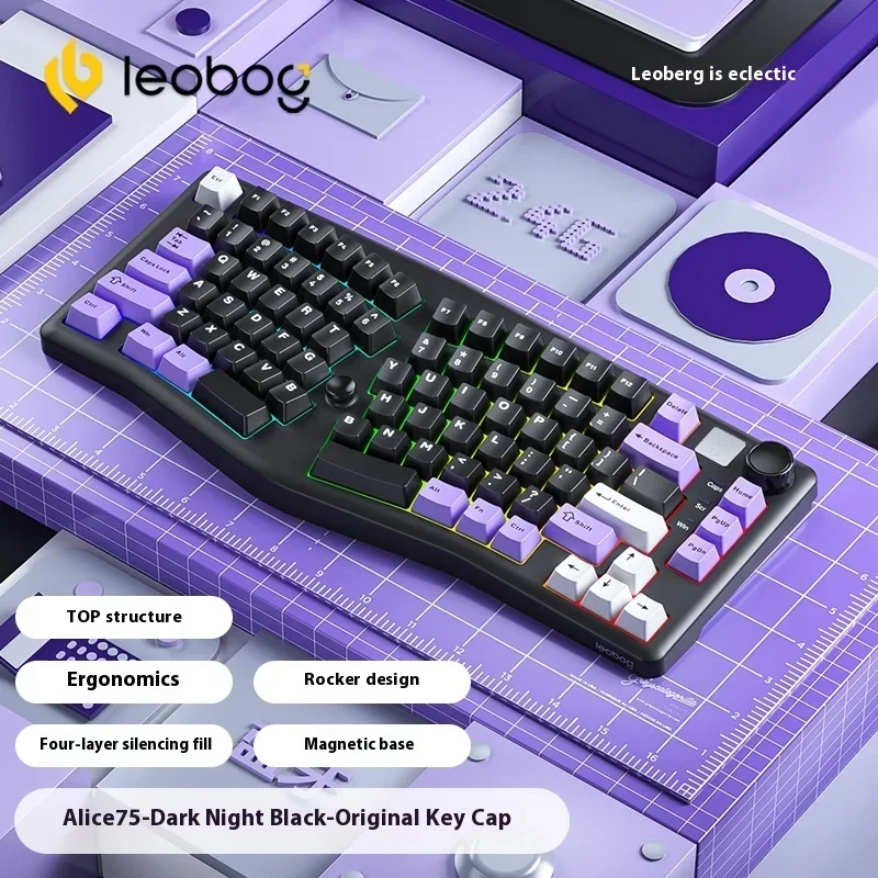 Leobog Alice A75 Keyboard Wireless Tri Mode Rgb Hot Swap Mechanical Keyboard With Knob Customized Gamer Keyboard For Pc Desktop