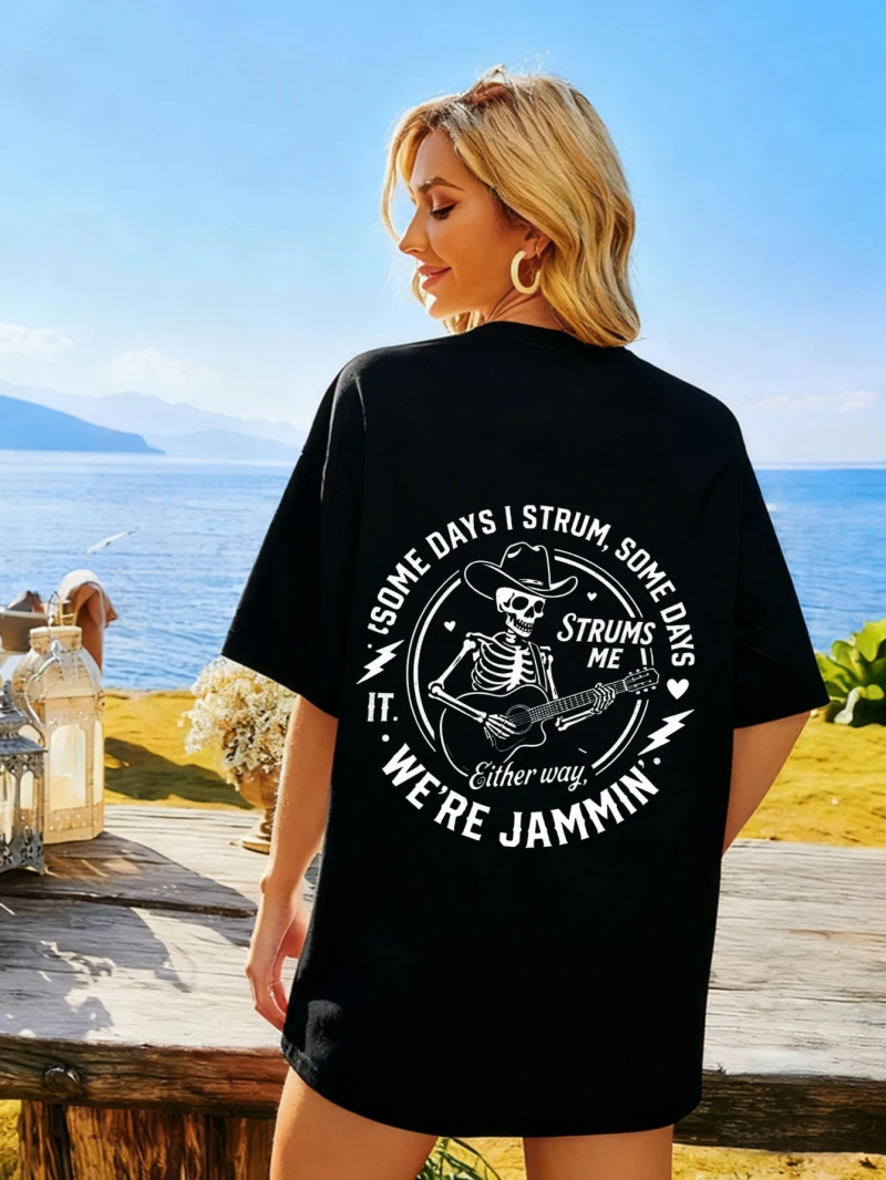 

Women's Printed T-shirt Trendy Casual Music Theme Print Design Round Neck Print Summer Casual Vacation Style Top