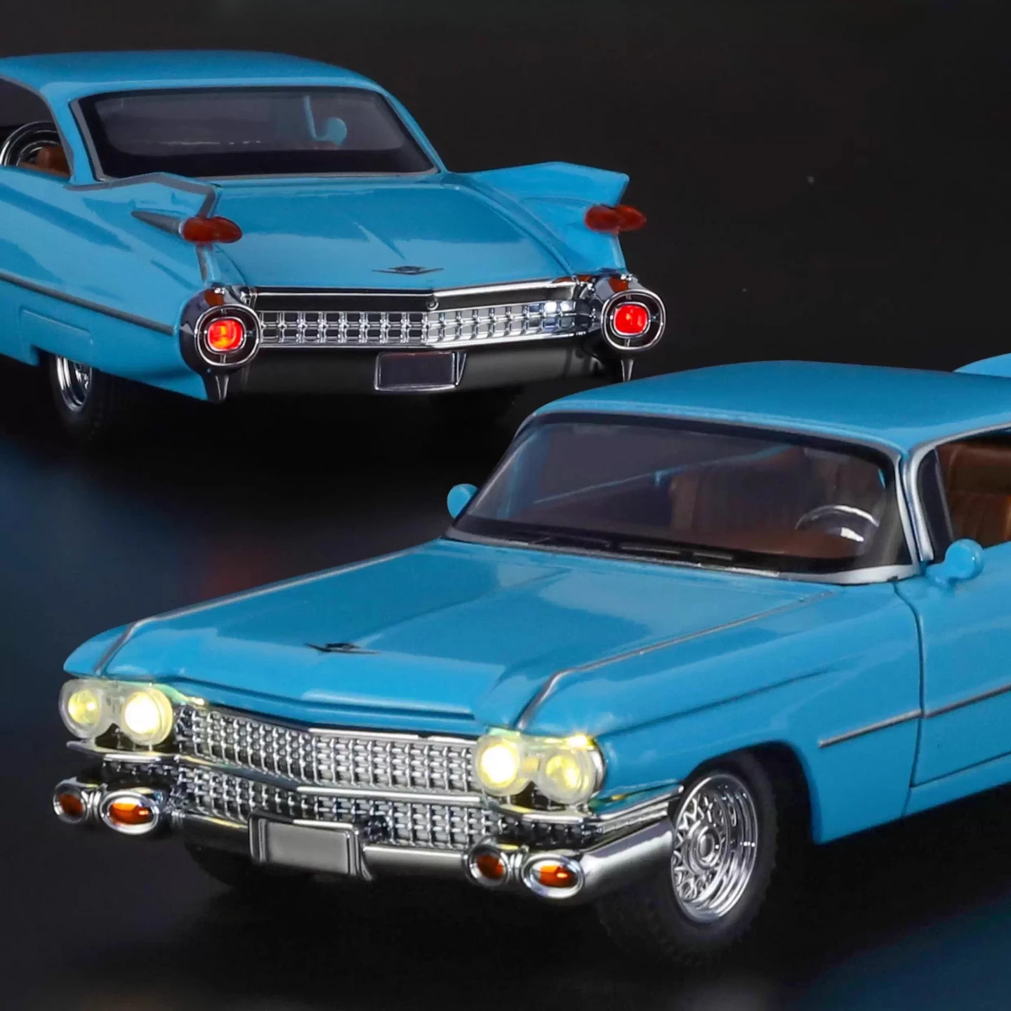 1:32 1959年ビッグロケットカーおもちゃモデル 合金ダイキャスト車両おもちゃ サウンドライト ドア開閉 プルバック式 子供向けギフト