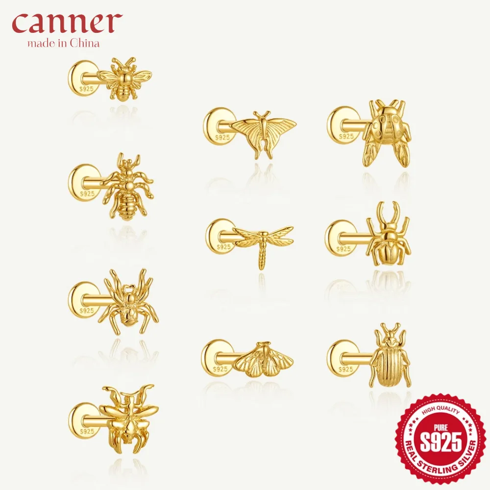 Canner 925 Sterling Silver Insect Stud Earrings Minimalist Bug Jewelry Nature Inspired Earrings Unique Statement Studs for Women