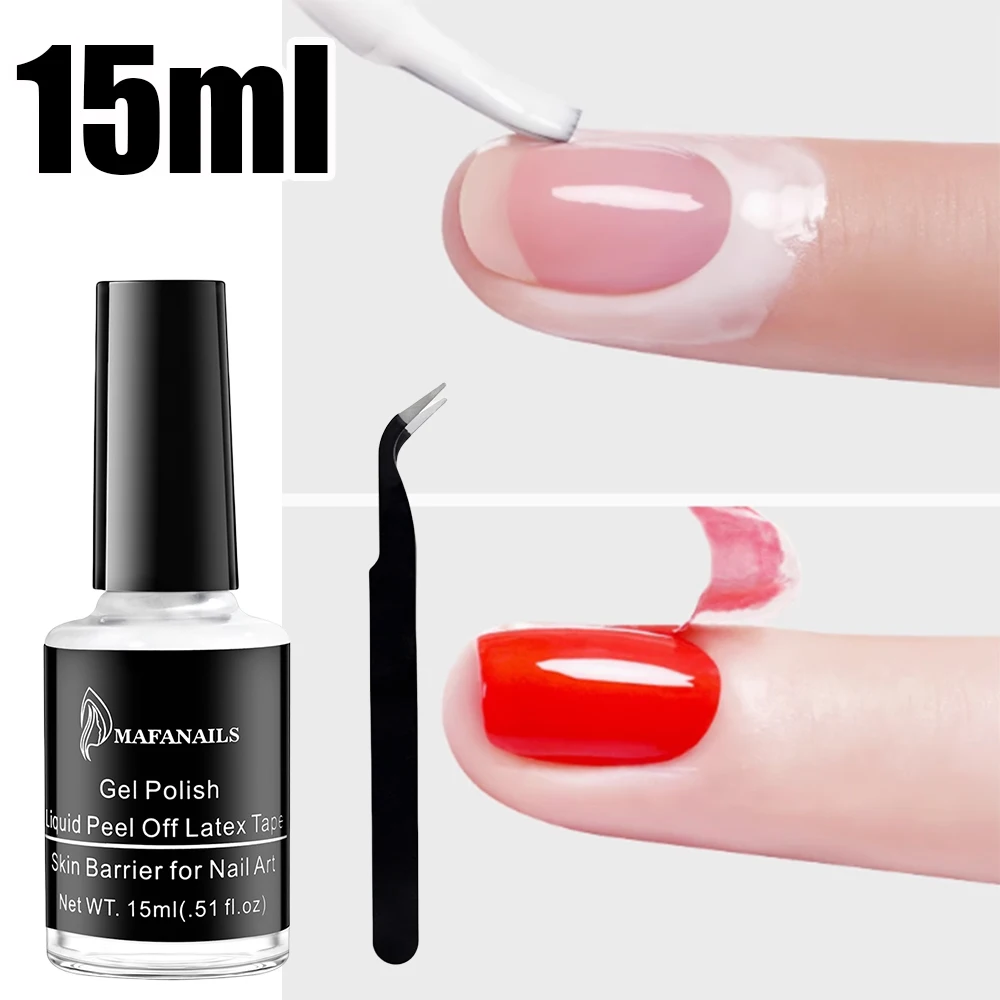 15ml Nail Peel Off Liquid Anti-Overflow Glue Edge Latex Tape, Pink/Clear Peel Off Cuticle Guard Nails Finger Latex Tape Tweezers