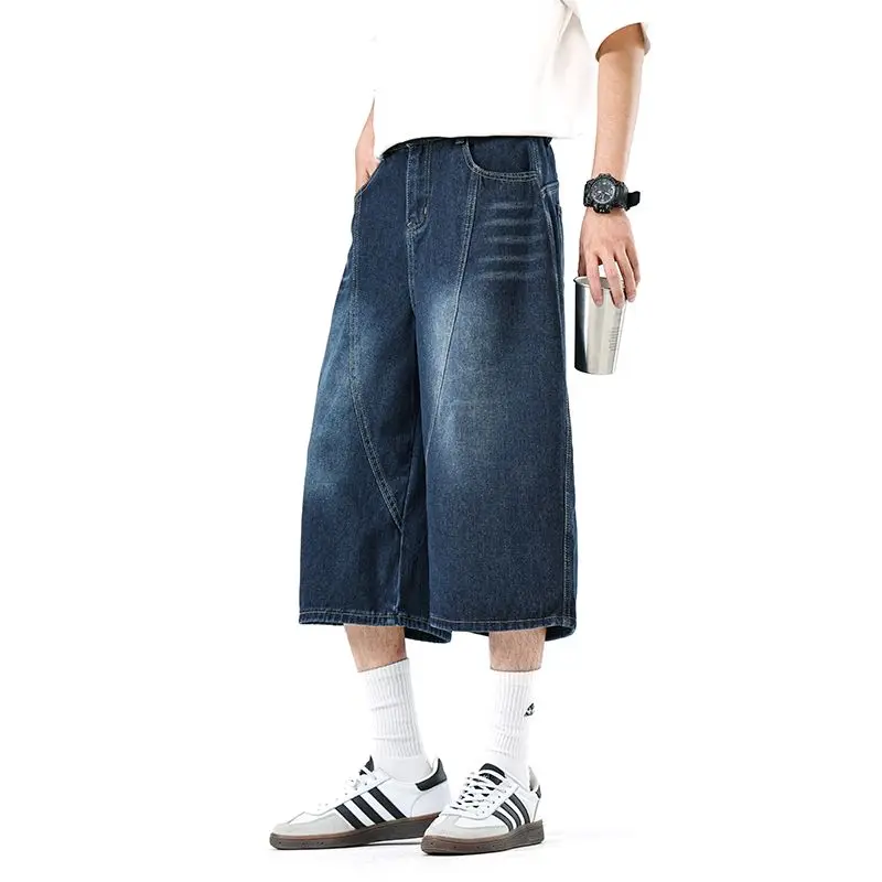 

Retro American Embroidered Denim Jeans Men's Wide Leg Tee Dimensional Dad Pants Loose Feel Seven-Five Pants