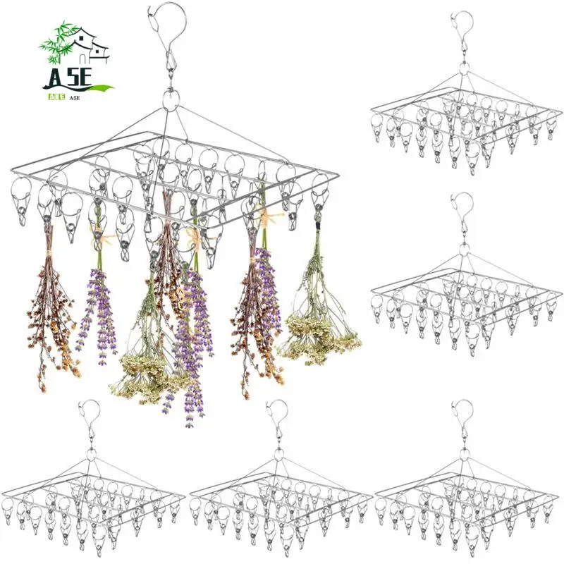 

A05E-6Pcs Stainless Steel Herb Drying Rack With 30 Clips, Windproof, Space-Saving For Aromatic Herbs, Spices, Tea Leaves