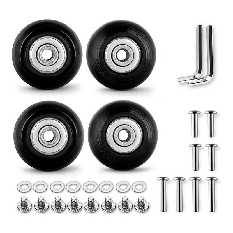 1Set Luggage Replacement Wheels 50Mm With 6Mm(0.24In) Bearings Repair Kits ABEC 608Zz Black Rubber For Suitcase And Inline Skate