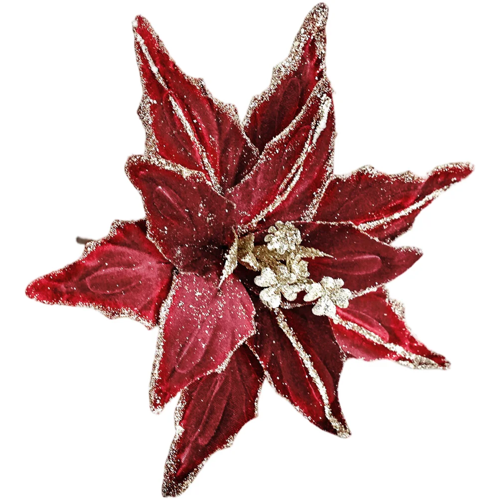 

Flocked Velvet Poinsettia Flower with Glitter for Christmas Tree Ornaments and Holiday Floral Use 26cm Faux Flower Accent