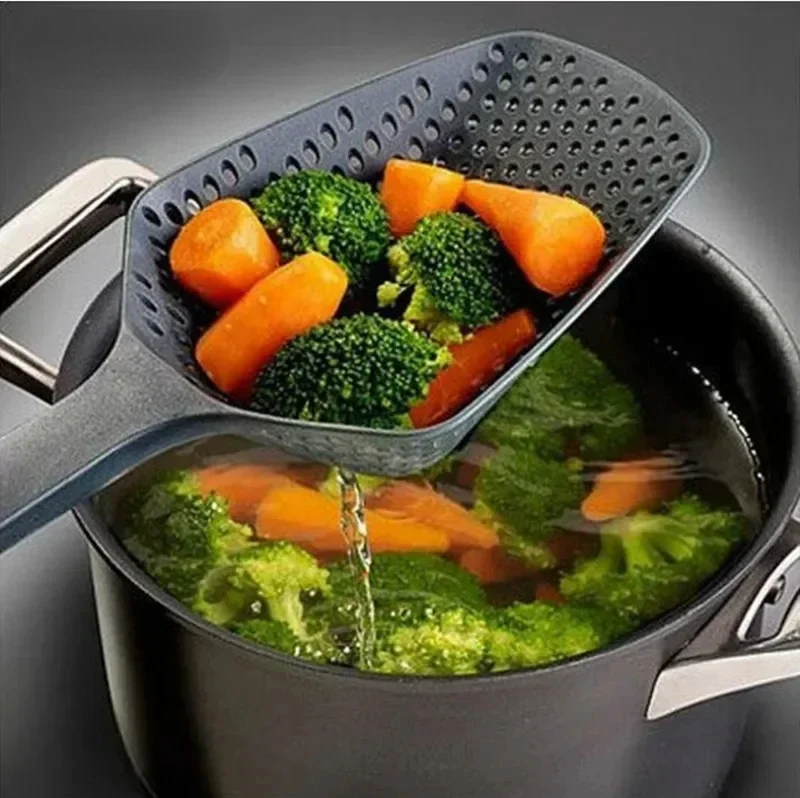 

Black Nylon Cooking Shovel, Vegetable Strainer, Large Colander, Soup Filter, Kitchen Scoop Tool