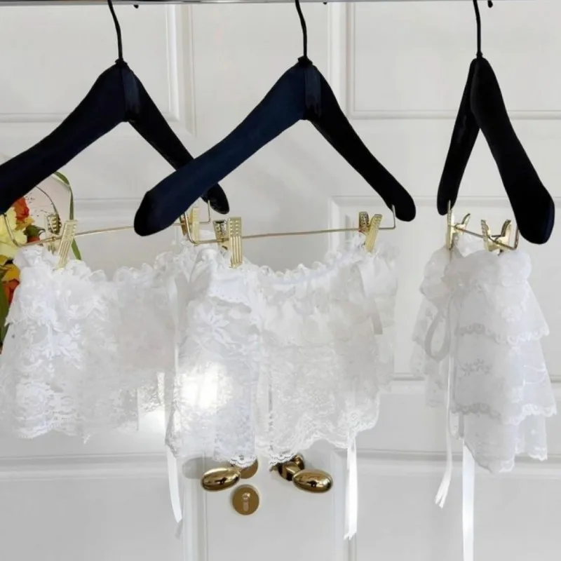 ホワイトレースメッシュペプラムスカート夏の女性用ジーンズ装飾女性用Y2K韓国レースミニレイヤードスカート