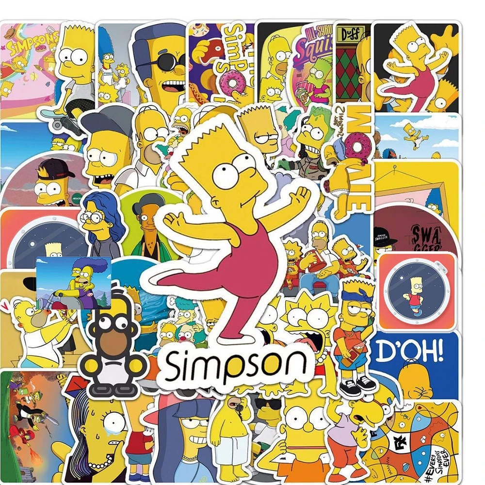 Autocollants waterproof des Simpsons pour enfant, stickers, dessin animé, drôle, comédie, anime, décalcomanie, jouet, DIY, pour téléphone, ordinateur portable, bagage, graffiti, 10/30/50 pièces