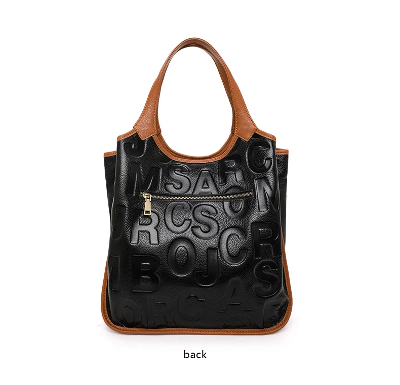 Aidrani Damen-Handtasche mit großer Kapazität, Leder, Rindsleder, Farbblock-Design, Aufschrift, Aufbewahrungstasche, Damen-Tragetasche mit Reißverschluss – Detail 12