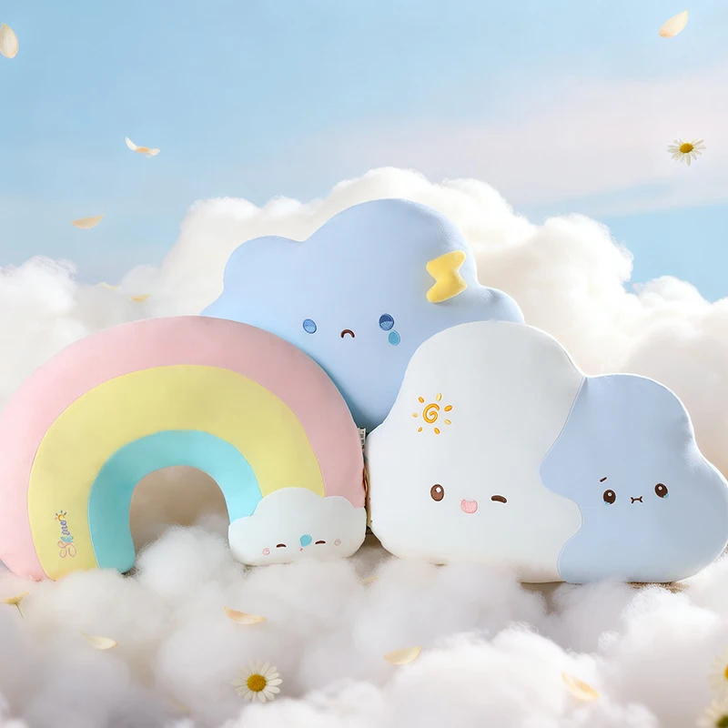 Cartoon Cute Rainbow Sky Expression Cloud Plush Toy Kawaii Stuffed Fluffy Anime Double Sided Plushies Throw Pillow Girls Gifts