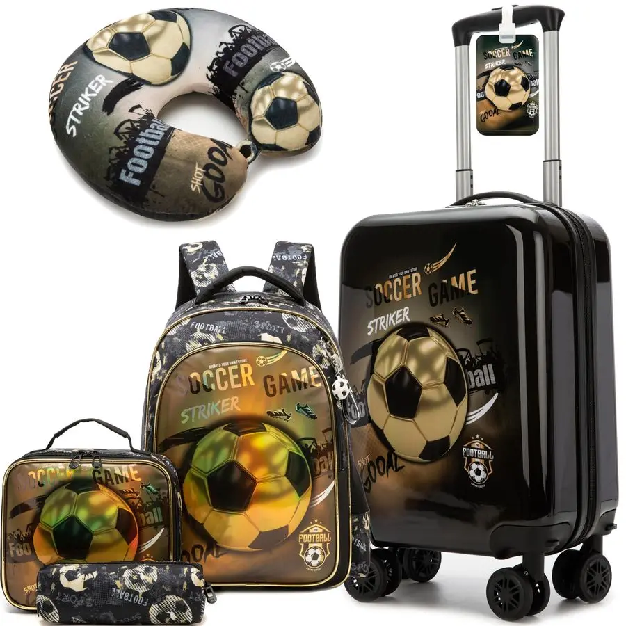 

Luggage Set 5 Piece Suitcase Set 16 Hardside Football Luggage with Spinner Wheels Boys Carry on Toddler Travel Rolling Suitcase