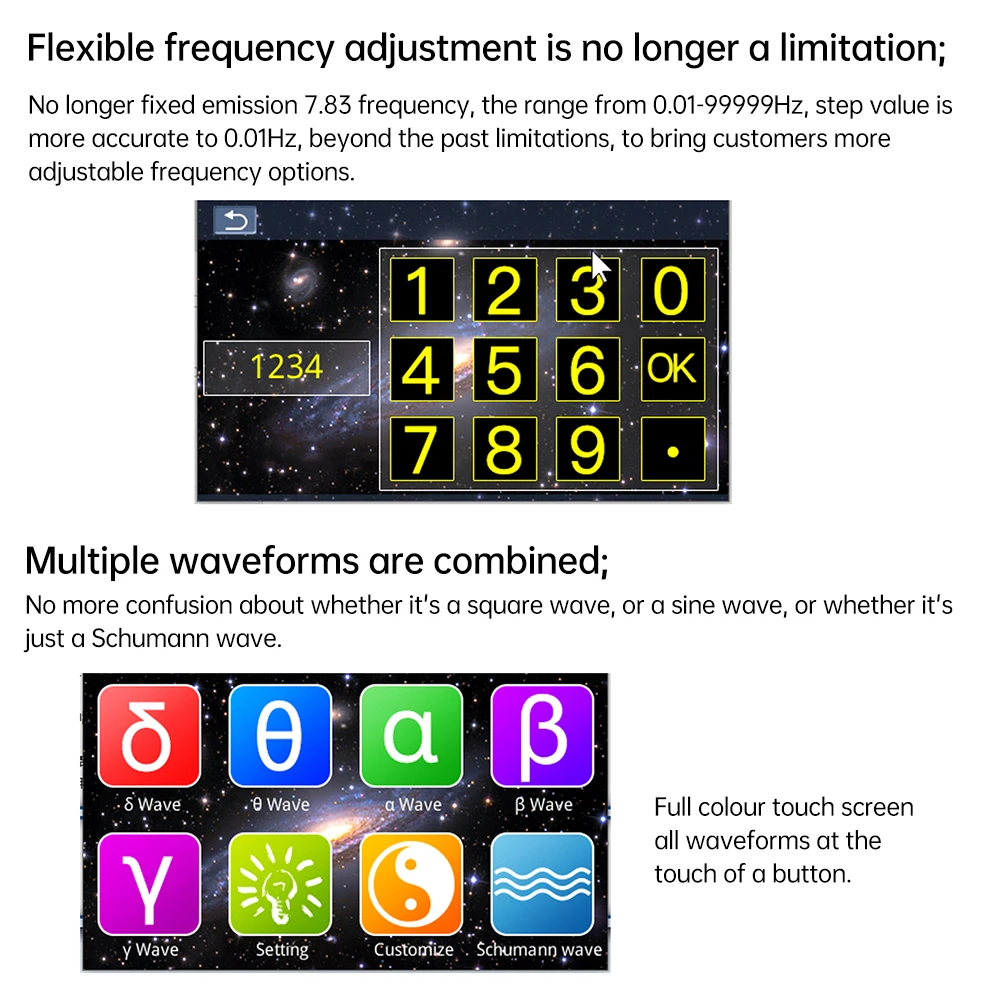 DC 5V Schumann Wave Generator 0.01-99999Hz Precise Adjustable Frequency Signal Generator Micro USB Touch Screen Audio Resonator