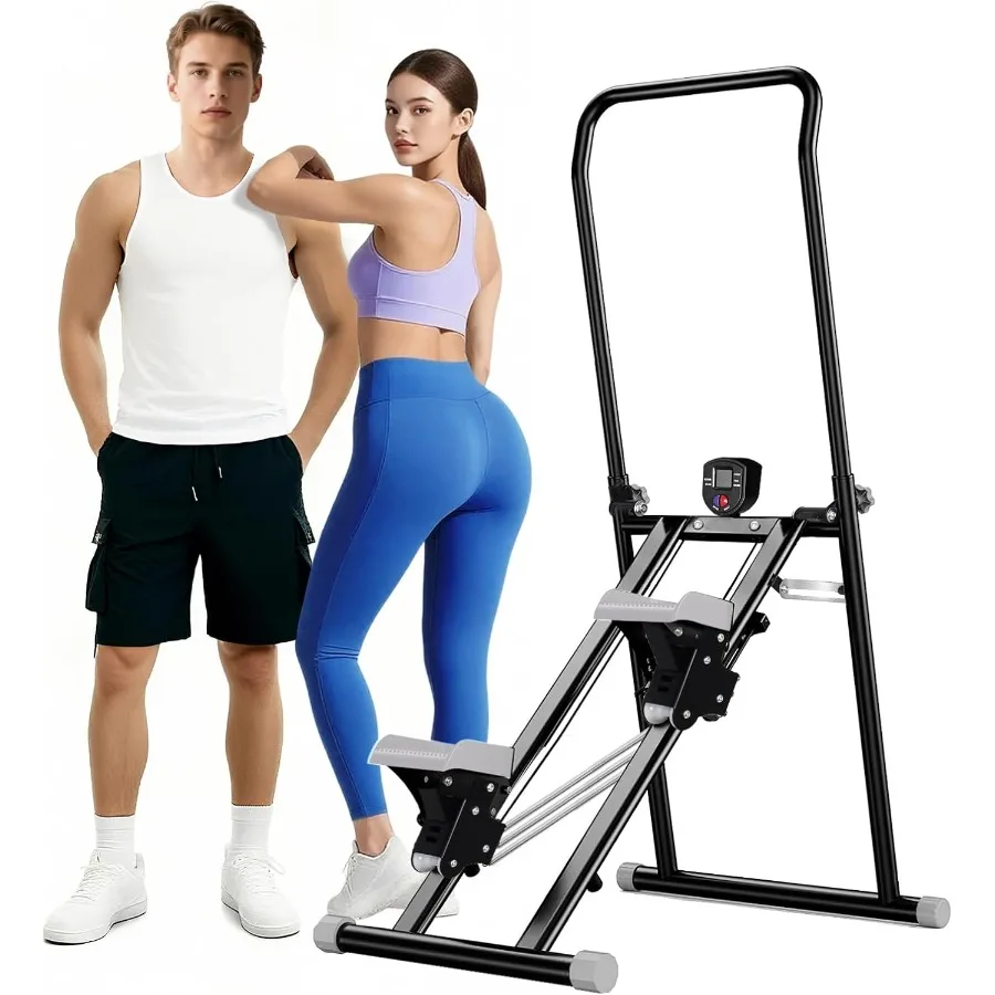 

Лестничный степпер для дома, регулируемый 3-уровневый сопротивление, вертикальный альпинист с ЖК-монитором, складной дизайн, регулируемый руль и 3