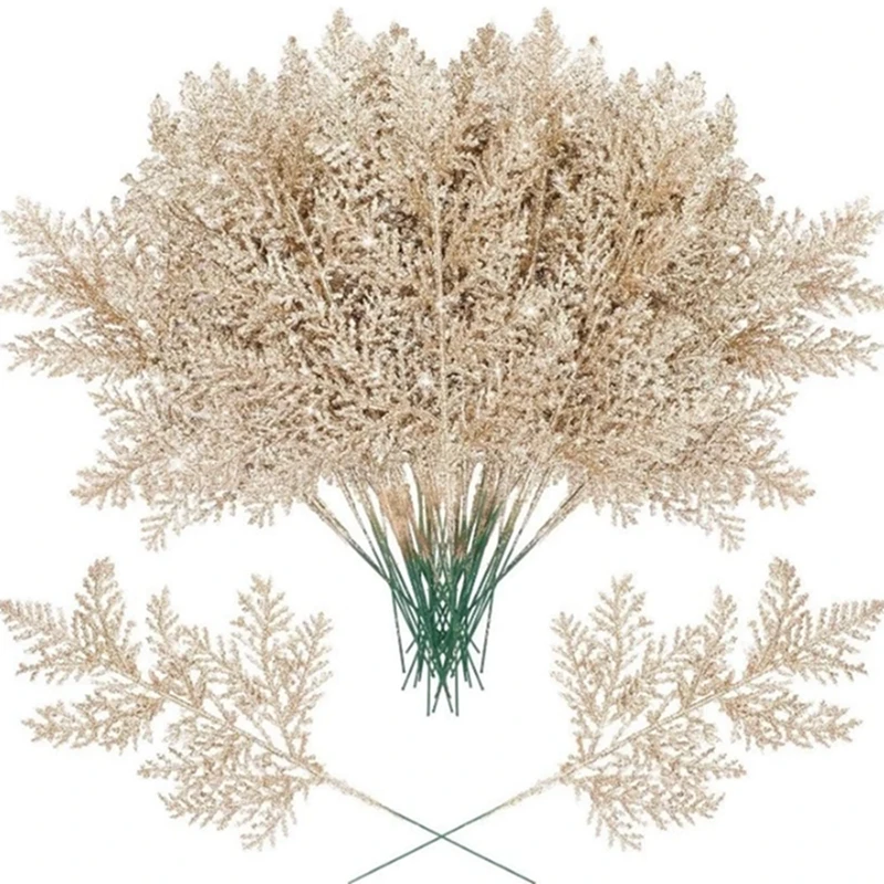 5/10 Stück Weihnachtsdekorationen, glitzernde Blätter, zum Aufhängen, Weihnachtsbaumschmuck, Kiefernzweige für 2026, Heimgeschenke, Dekoration – Detail 10
