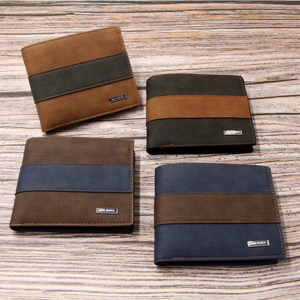 Fashion Vintage Men's Short Wallet Multi-position Classic Card Holder Wallets Casual Dull Polish PU Card Bag Teenager