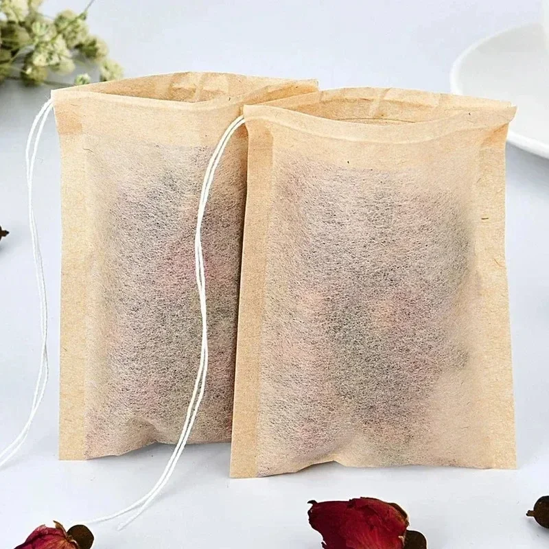 100PCS Disposable Teabags Biodegradable Paper Tea Filter Bag with String Heal Seal Empty Drawstring Spice Loose Leaf Tea Powder