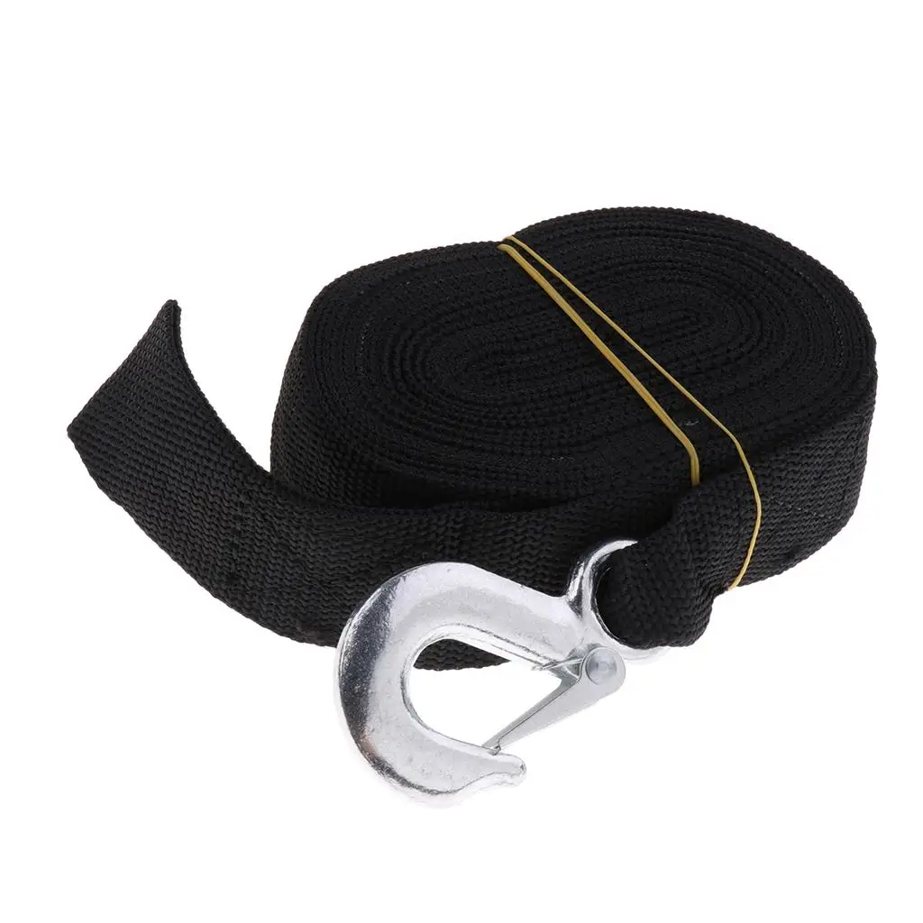 Black Winch Trailer Replacement Strap With Heavy Duty Hook for Boats