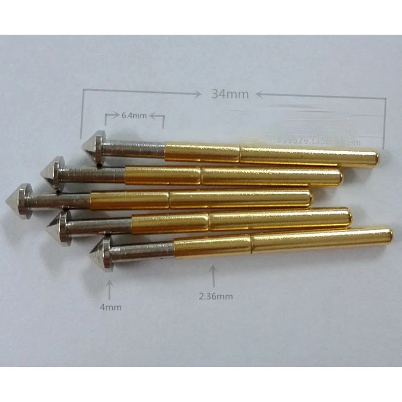50 buah 156MIL uji runcing bidal 34MM panjang ujung bulat Pin uji P156-E Pogo Pin 4MM