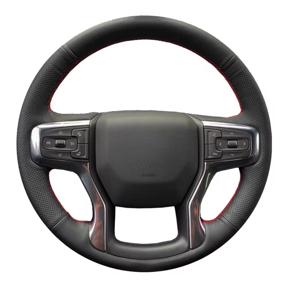 Customize Genuine Leather Car Steering Wheel Cover For Chevrolet Blazer 19-22 Silverado 19-21 3500HD 20-21 Suburban Tahoe 21