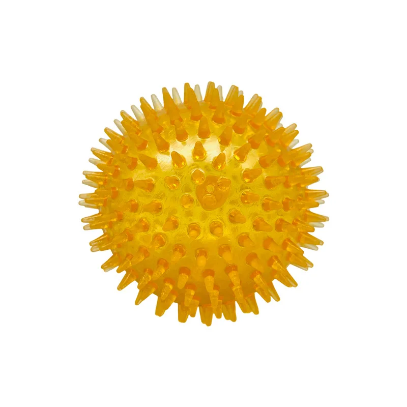 Spiky ball for teeth cleaning, durable, easy to clean, makes sound when pressed, floats on water