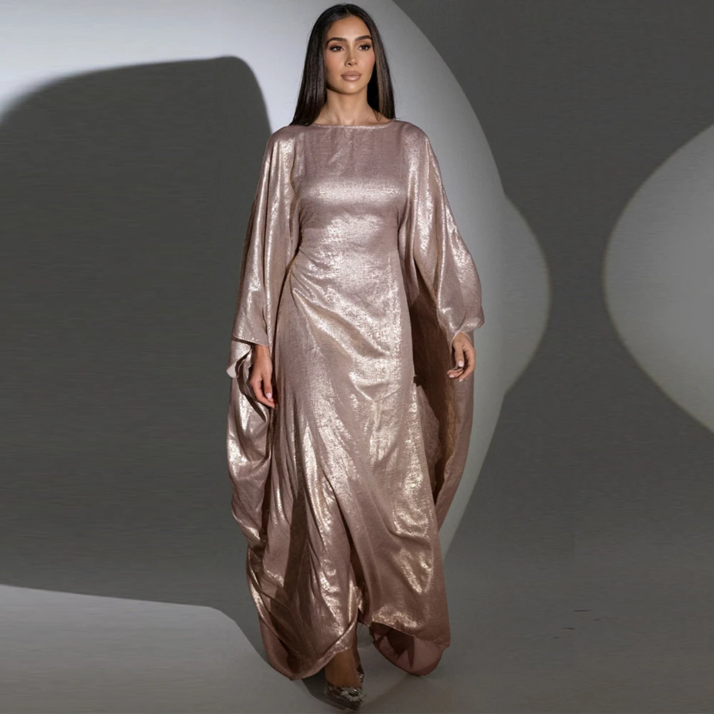 Shiny Modest Fashion Women Muslim Dress with Tie Belt Holiday Outfit Islamic Clothing Butterfly Kaftan Caftan Long Abaya Robes