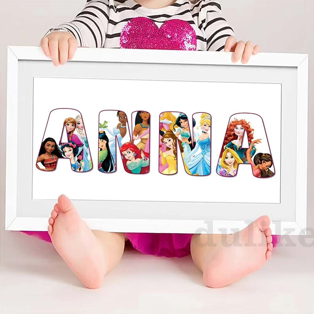 Póster personalizado con nombre de princesa, póster de Cenicienta con nombre personalizado, arte de pared para guardería de niña, pintura en lienzo, regalo de cumpleaños de princesa