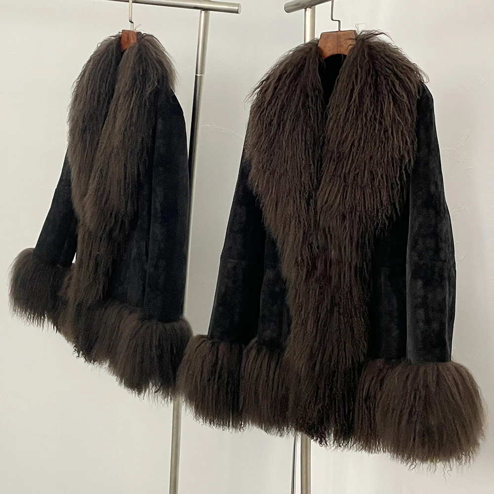 

Women's Fur Coat Real Mongolia Sheep Fur Coat Fashion Fur Jacket Women Thick Natural Fur Coat Warm Casual Turn-down Collar