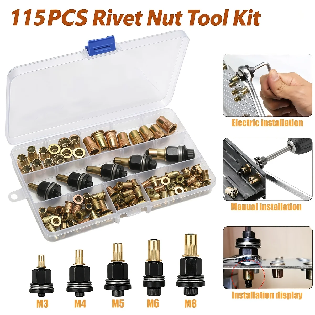 M3-M12 Multi-Purpose Household Rivet Gun with Different Specifications of Rivets, Industrial Grade Carbon Steel Manual Rivet Too