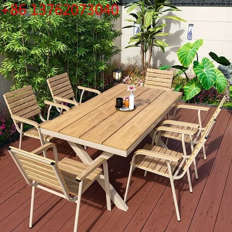 

Outdoor plastic wood tables and chairs courtyard garden outdoor waterproof sun protection anti-corrosion villa open air