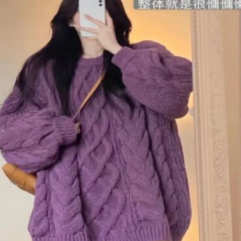 Delikatny sweter dla niskich kobiet, idealny na jesień i zimę 2025, nowy, luksusowy, luźny i swobodny top z okrągłym dekoltem, hit.