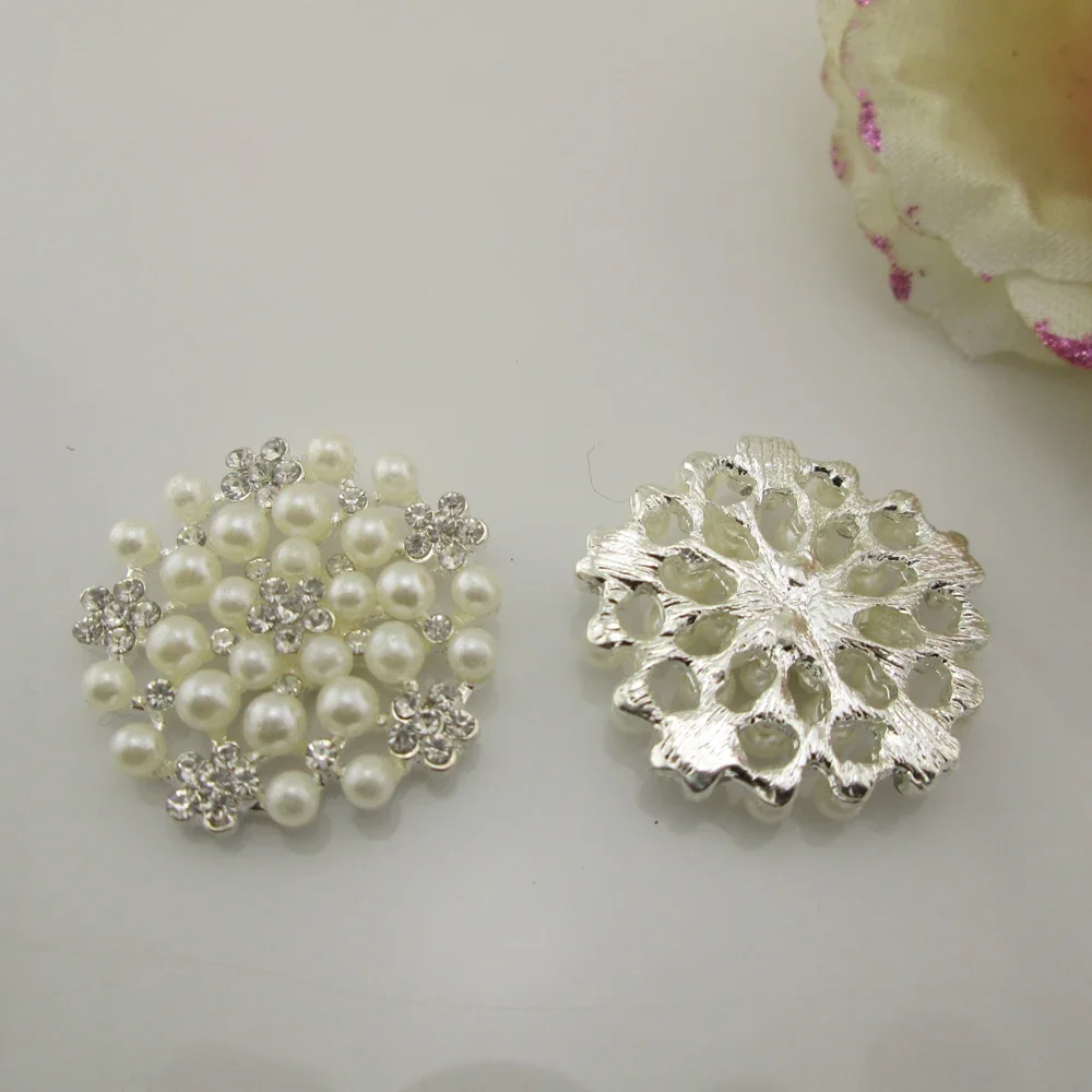 Fashion Ivory Pearl Metal Flatback Rhinestone Button Embellishment For Sewing Craft