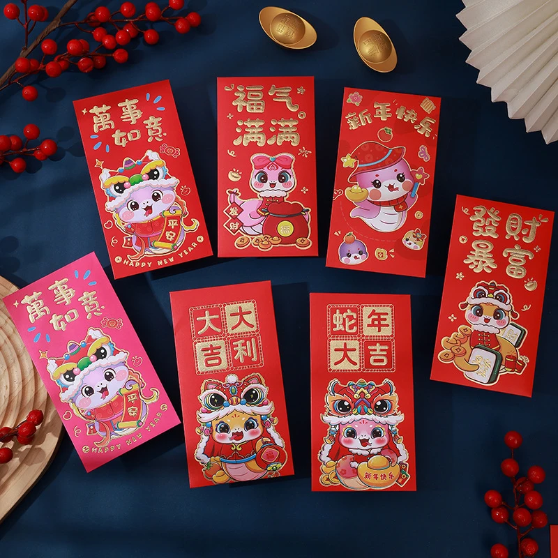 6Pcs Chinese New Year Red Envelopes 2025 Snake Year Red Packets Lucky Money Pockets For Lunar Year Spring Festival Favor