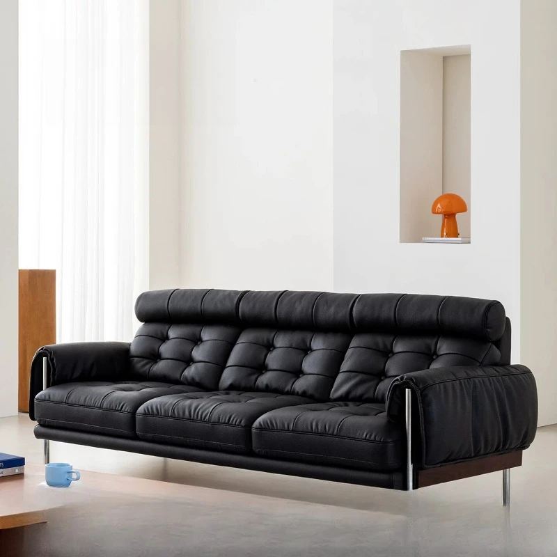 

Just sit on the centralized antique three-person high backrest headrest sofa living room black retro high-footed sofa