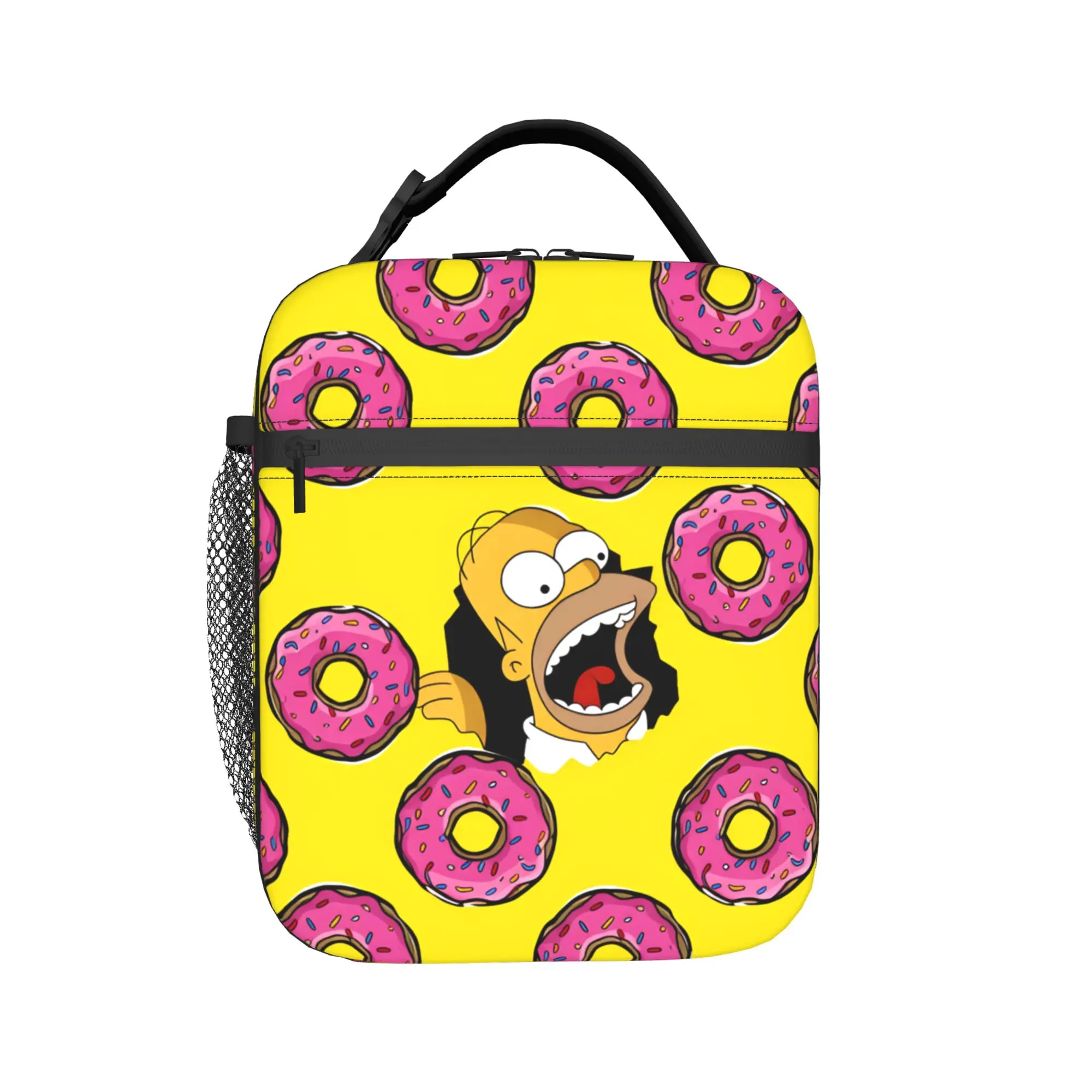 S-Simpsons Donut Pattern Lunch Bag For Child Print Lunch Box Casual Outdoor Picnic Cooler Bag Portable Thermal Tote Handbags