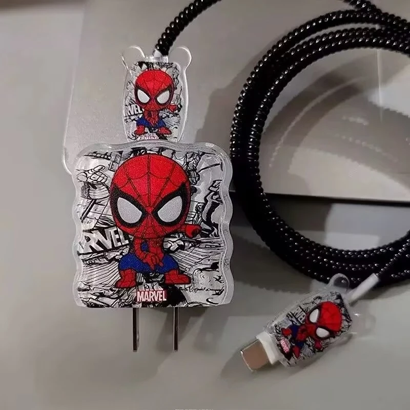 Homem aranha cabo de dados caso proteção marvel filme figuras dos desenhos animados 20w iphone carregamento rápido carregador escudo cabo homem mulher presente