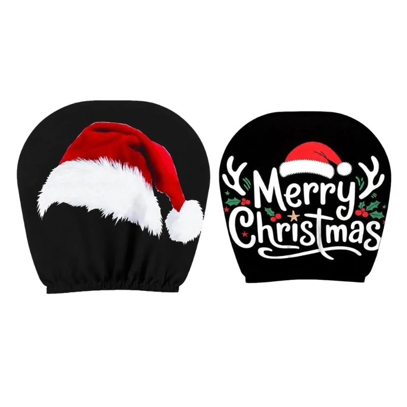 Festive Vehicle Headrest Covers 1Pair Christmas Theme Polyester Slip On Vehicle Interior Head Rest Protector for Winter Driving