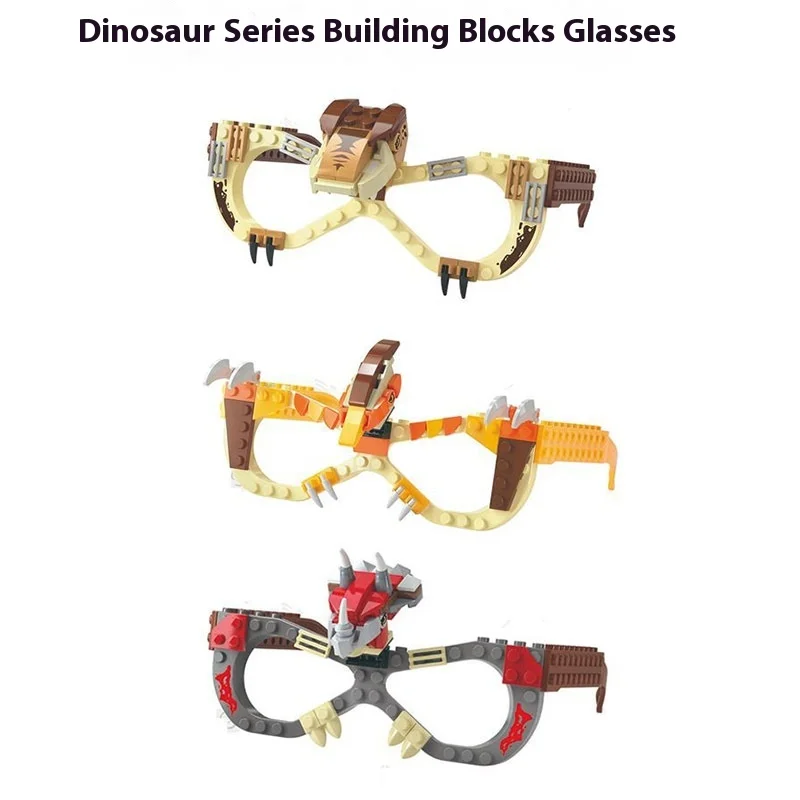 New Dinosaur Series Building Blocks Glasses Tyrannosaurus rex Triceratops Pterosaur Glasses Children  Building Block Toys