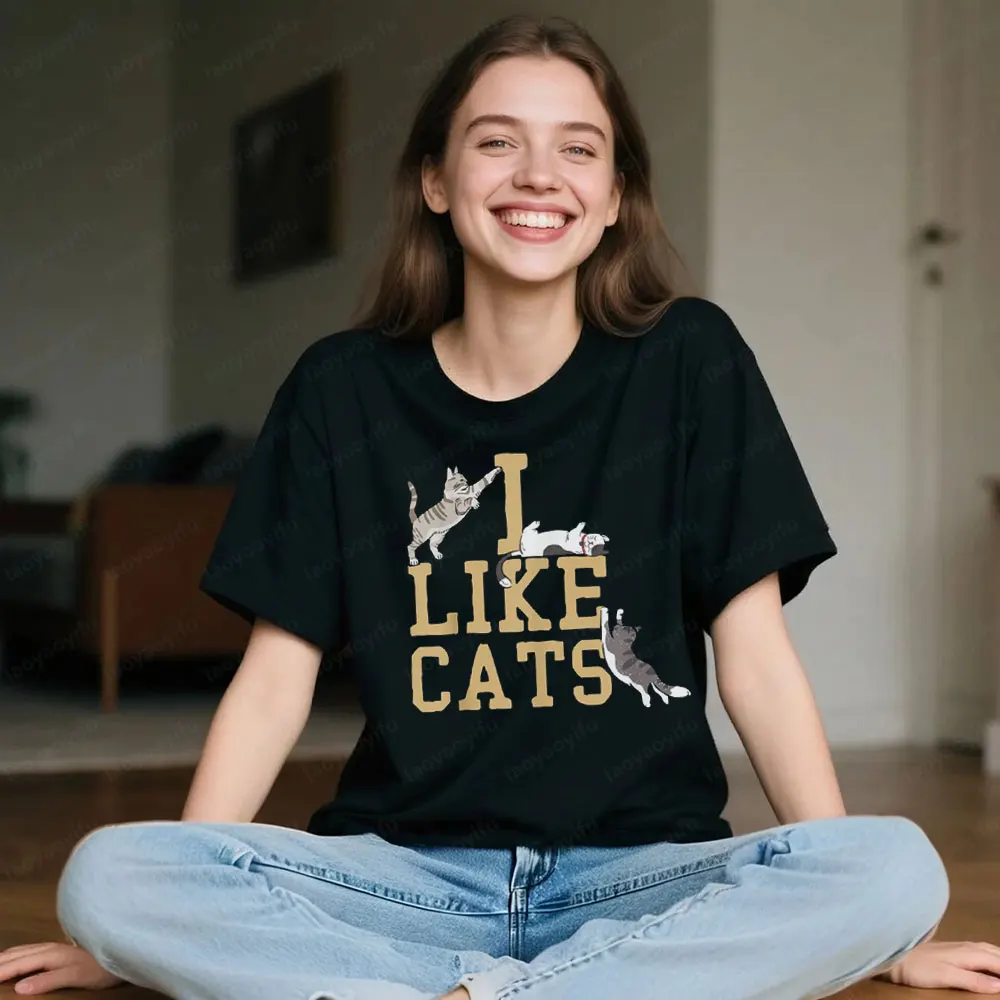 

Футболка «I Like Cats» с домашними животными, футболка «Котенок, кошка, właściciel», подарок, футболка унисекс, креативный узор, принт, дизайн, мужская и женская хлопковая футболка