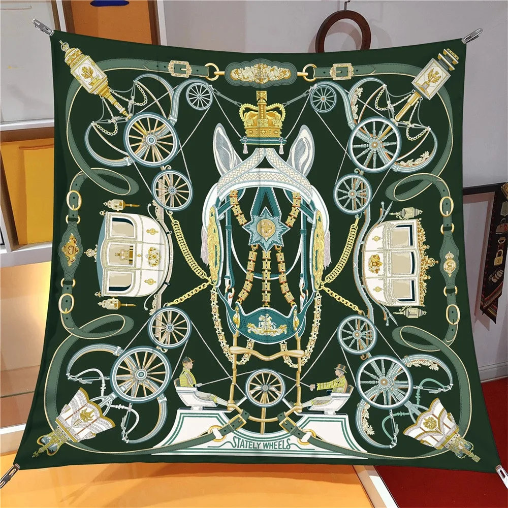 

90 см шелковый шарф женский конная карета с принтом квадратные шарфы голова Echarpes платки Femme накидки пляжная шаль бандана женский хиджаб