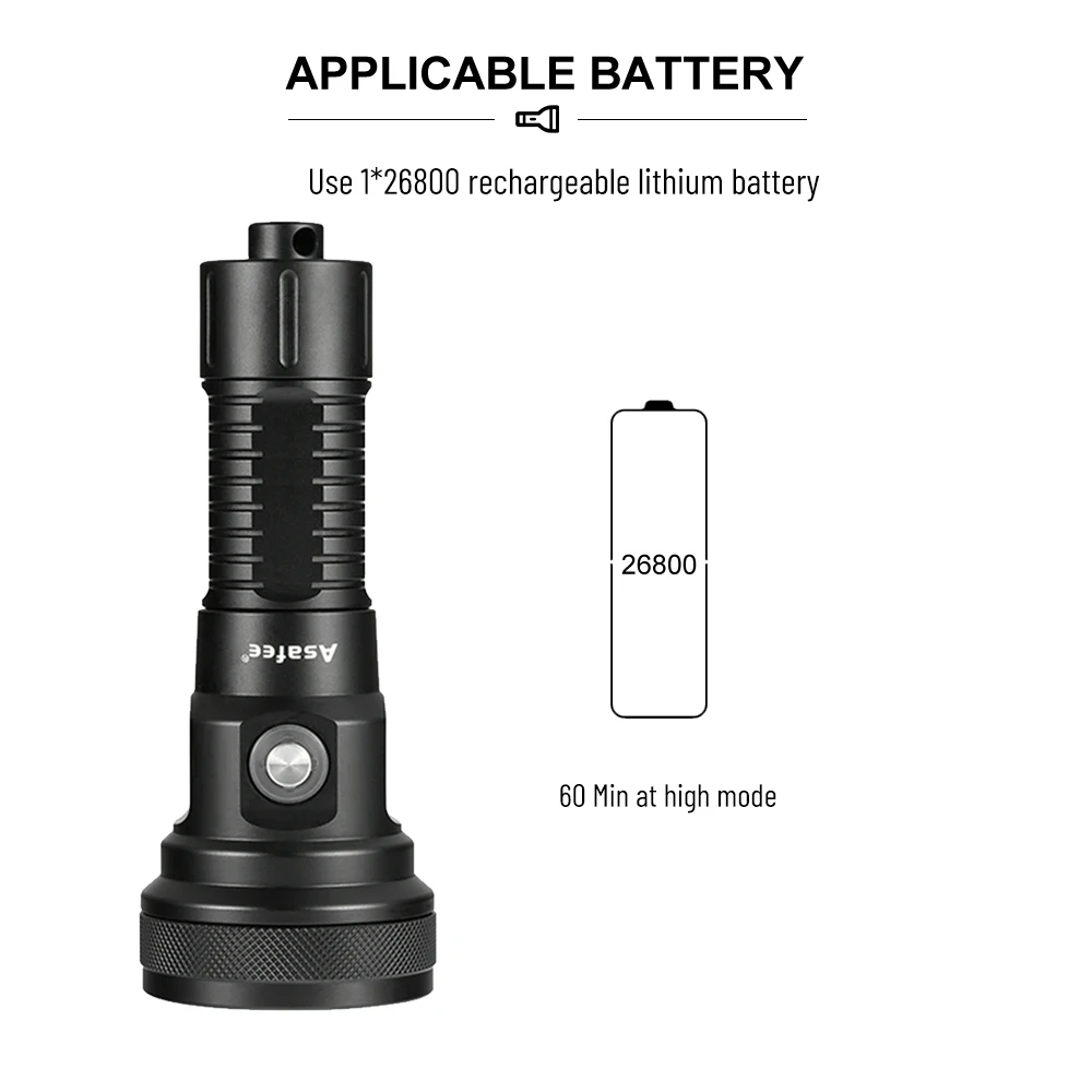 Asafee DT01 150M Underwater Diving Flashlight 5000LM SBT90 LED Powerful Waterproof Dive Torch Professional Scuba Diving Light