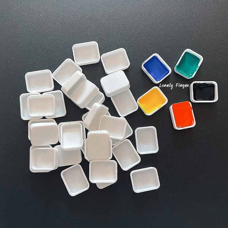 25/50/100pcs 1ml Rounded Corner Empty Watercolor Paint Pans Rectangle White Pigment Pans for Watercolor Acrylic Oil Paints