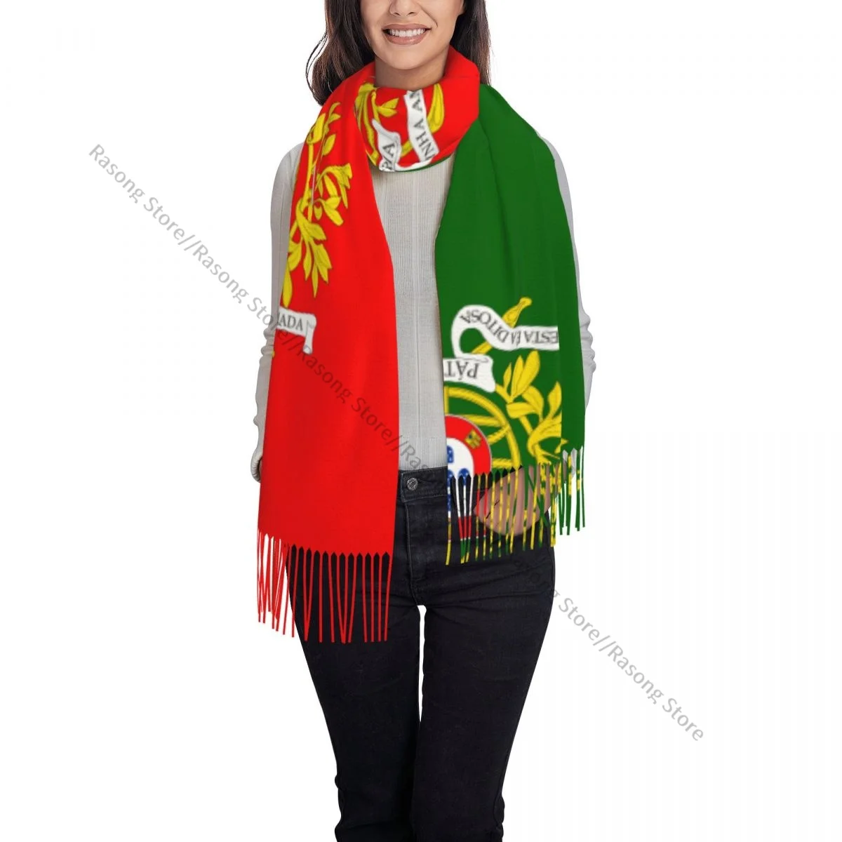 Winter Tassel Scarf Military Flag Of Portugal Women Cashmere Scarves Neck Head Warm Pashmina Lady Shawl Wrap Bandana