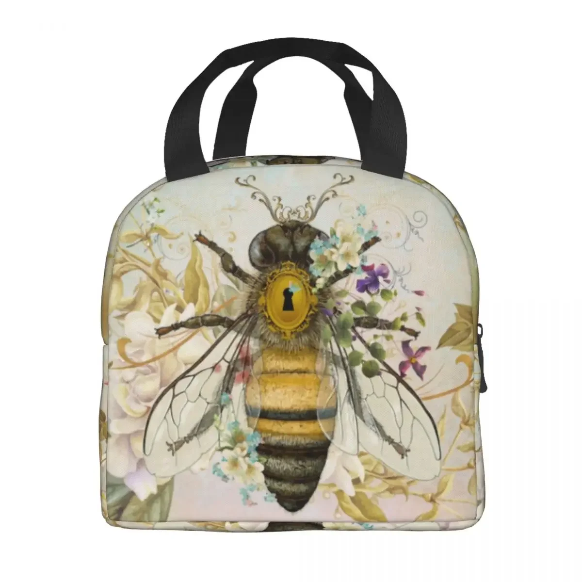 Honey Bee Vintage Portrait Style Insulated Lunch Bag for Women Resuable Thermal Cooler Lunch Box Office Picnic Travel