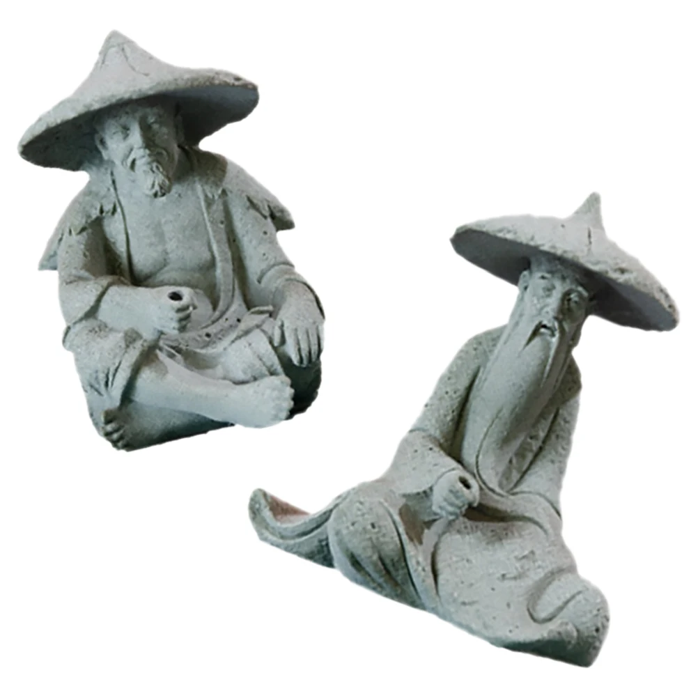 

2pcs Ornaments Resin Fisherman Statue Resin Fisherman Figurine Decor Aquarium Tank Bonsai Decors Lightweight Compact