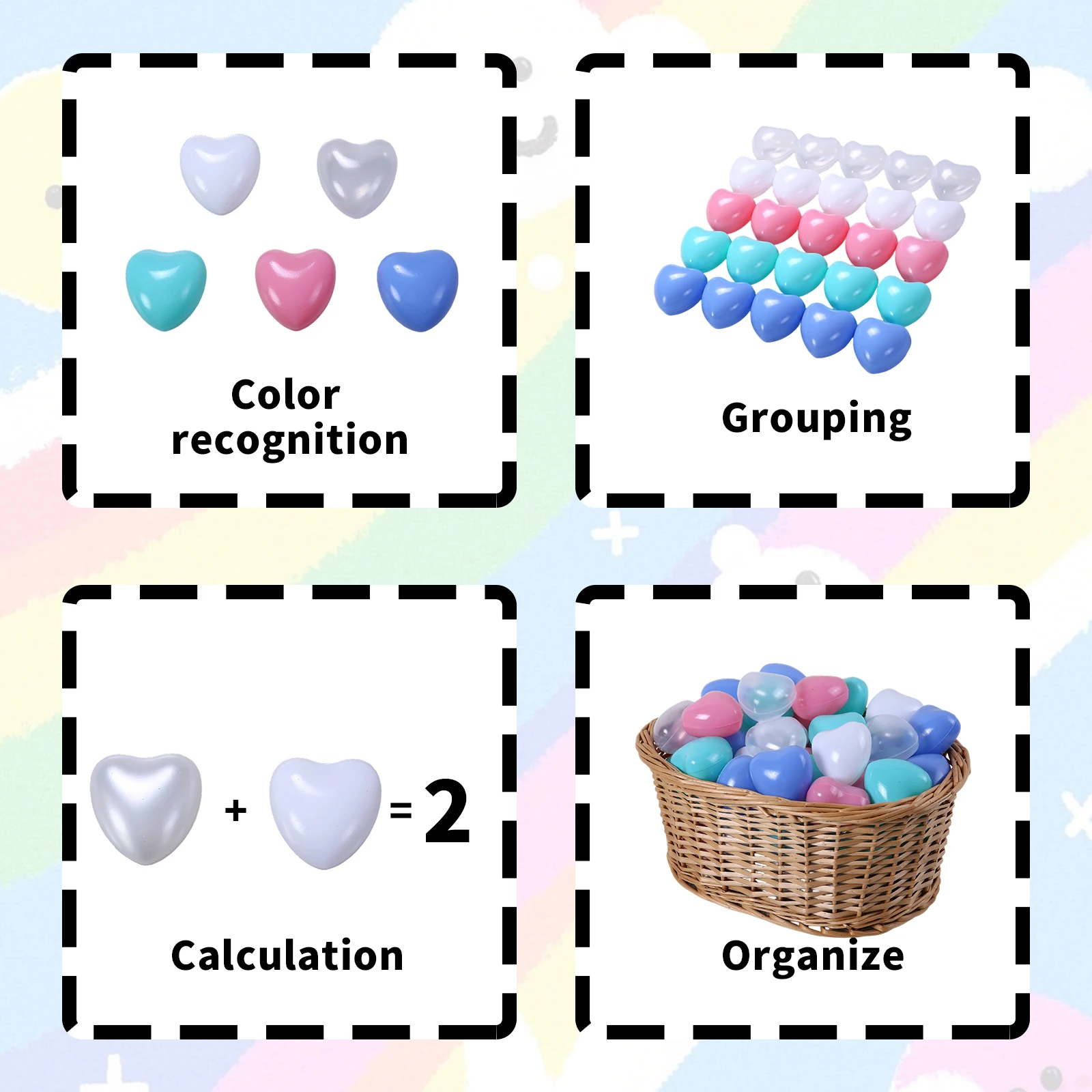 Palline a forma di cuore da 5,5 cm con borsa per bambini Giocattoli da esterno Centro educativo per l'infanzia Natale, decorazioni per feste di compleanno