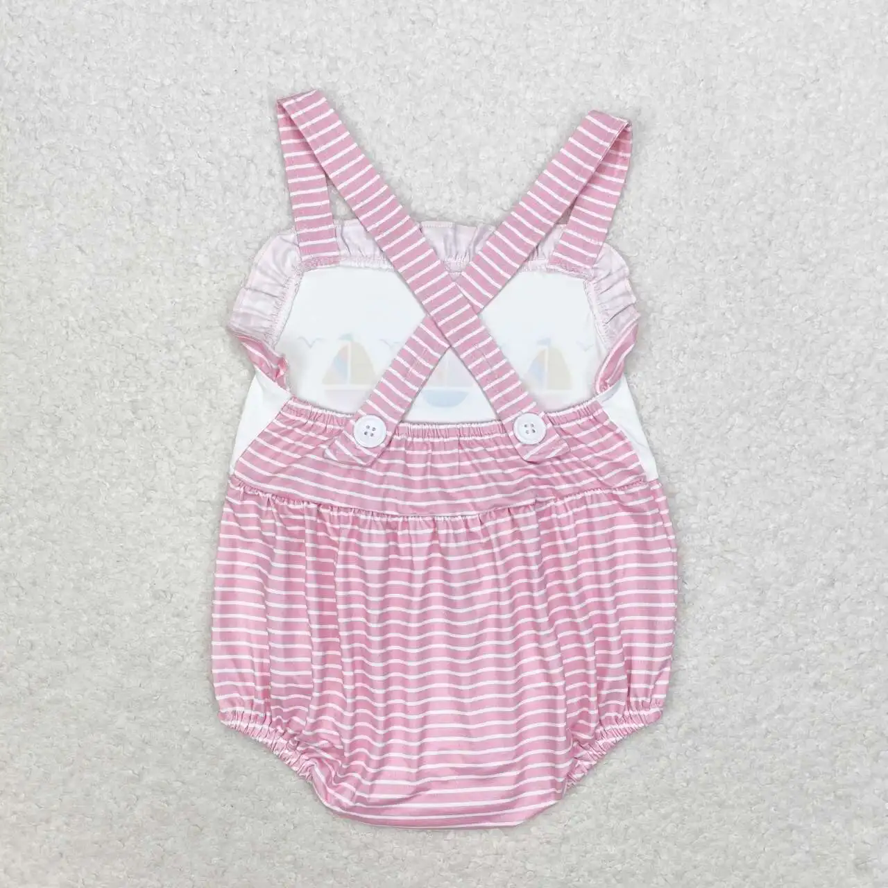 New Fashion Baby Boys Girls Match Pink Sailboat Stripe Tank Bodysuit Wholesale Clothes Romper RTS