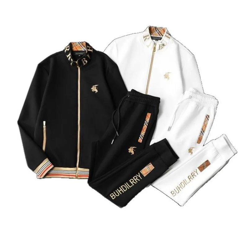 Spring fashion European men's trend new versatile casual stand-up collar zipper jacket drawstring trousers set
